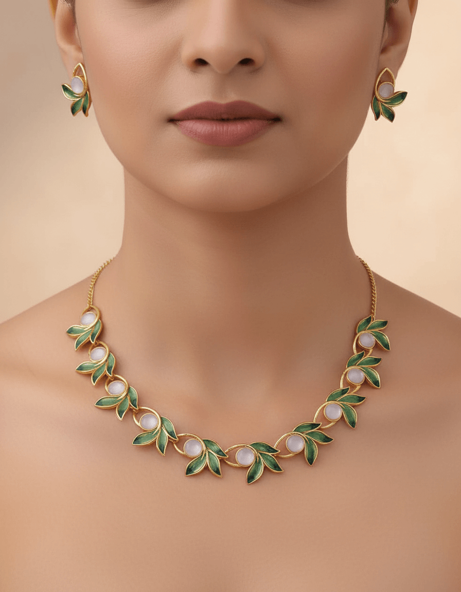 Green 3Pan Premium Necklace & Earrings Set