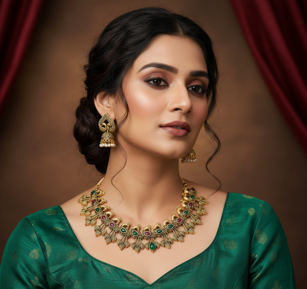 Peacock Inspired Antique Necklace Set