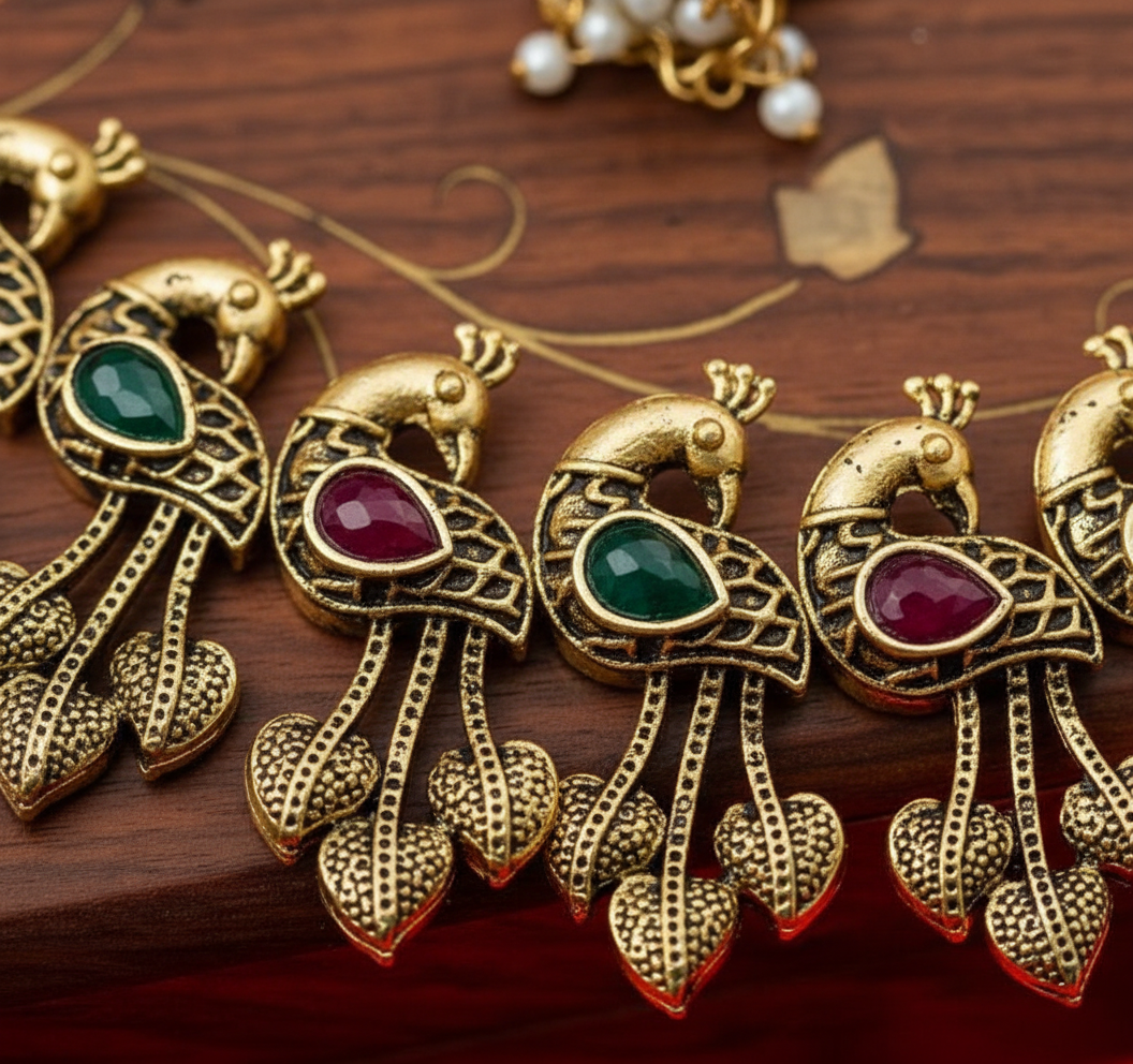 Peacock Inspired Antique Necklace Set