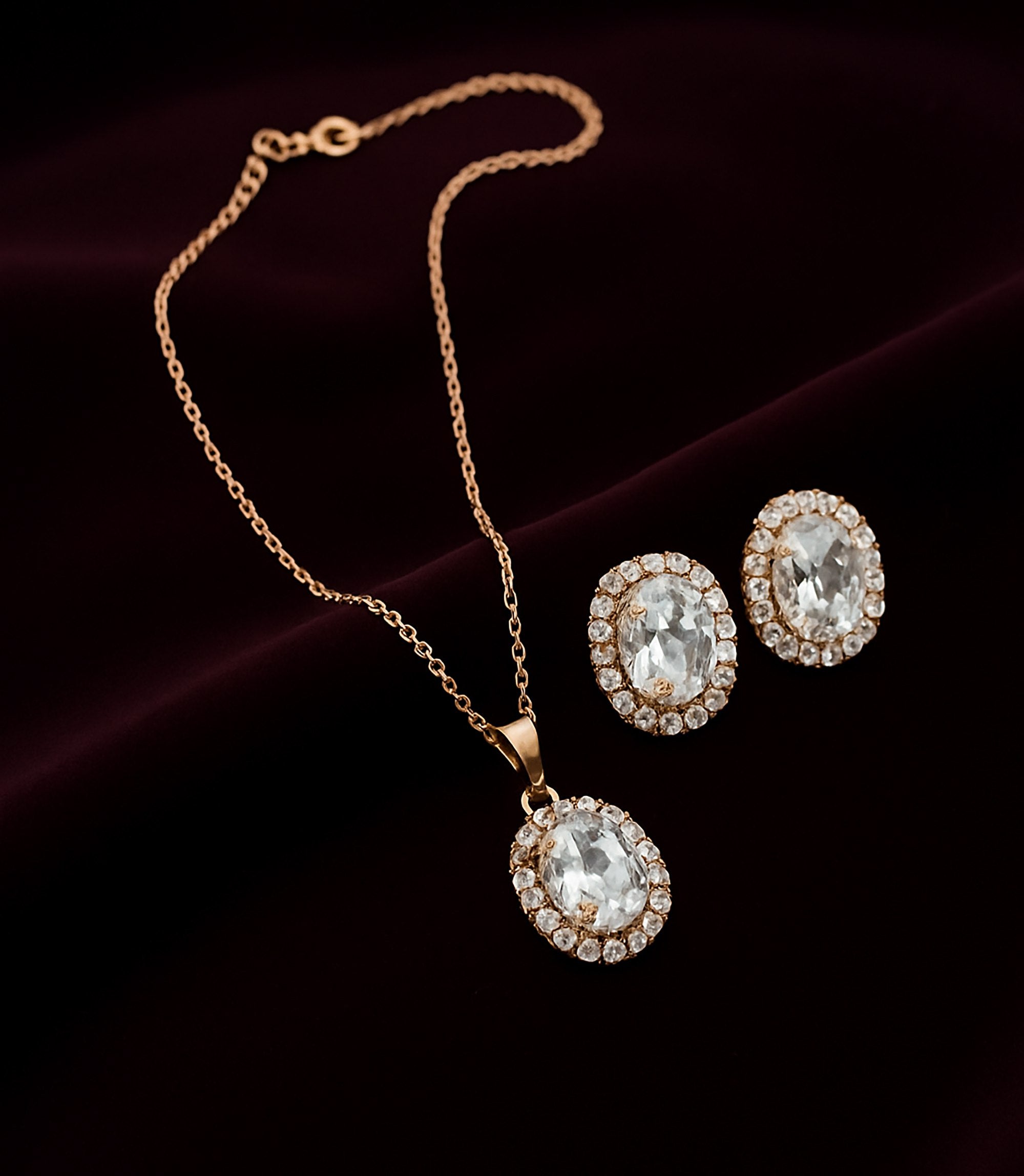 Rose Gold Designer Jewellery Set for Women | Oval Stone