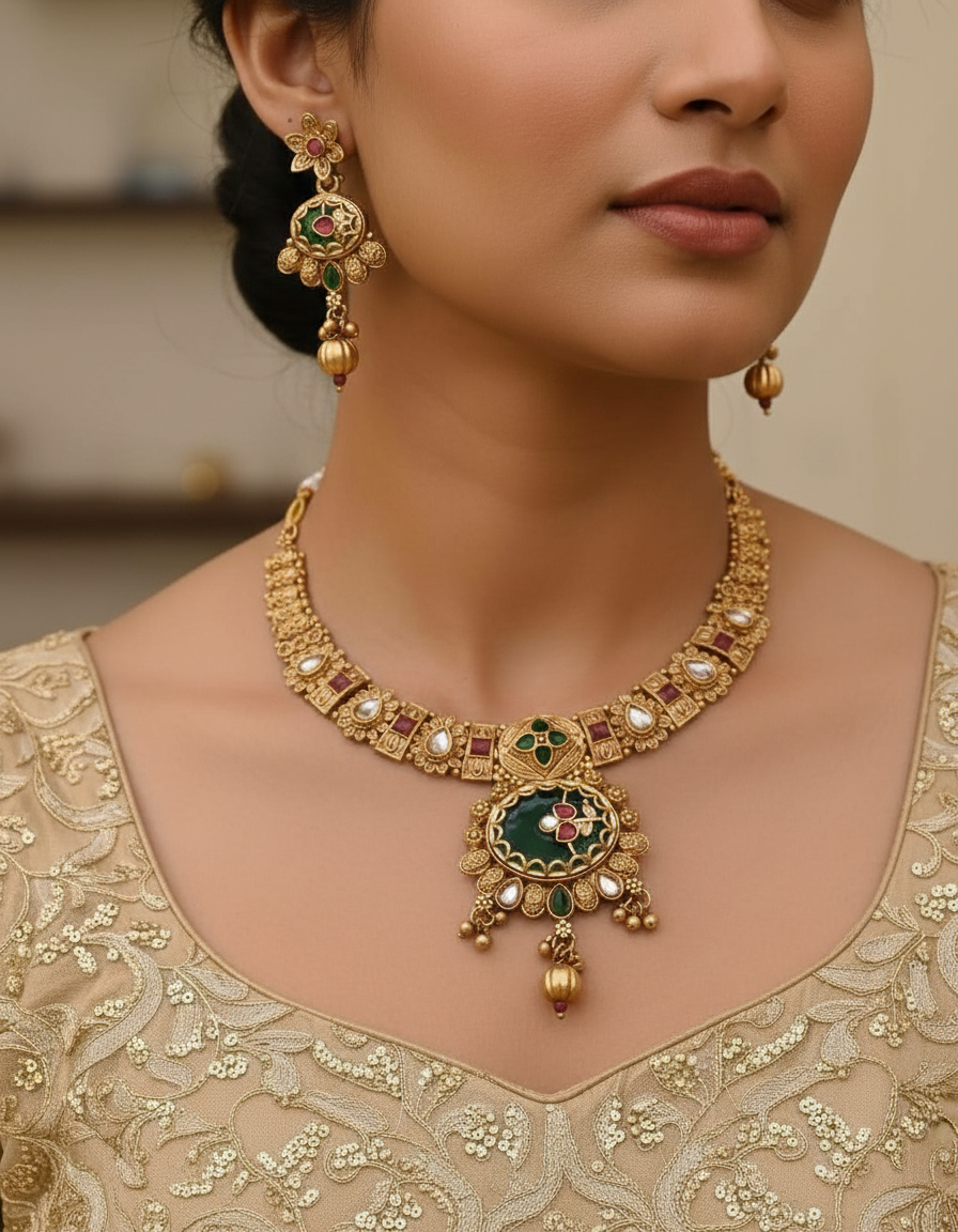 Classic Kundan Emerald Bridal Set