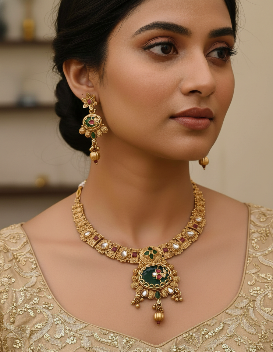 Classic Kundan Emerald Bridal Set