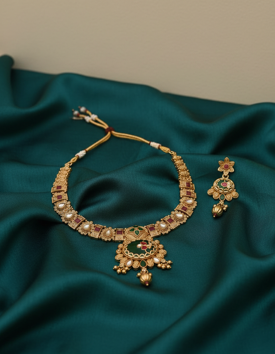 Classic Kundan Emerald Bridal Set