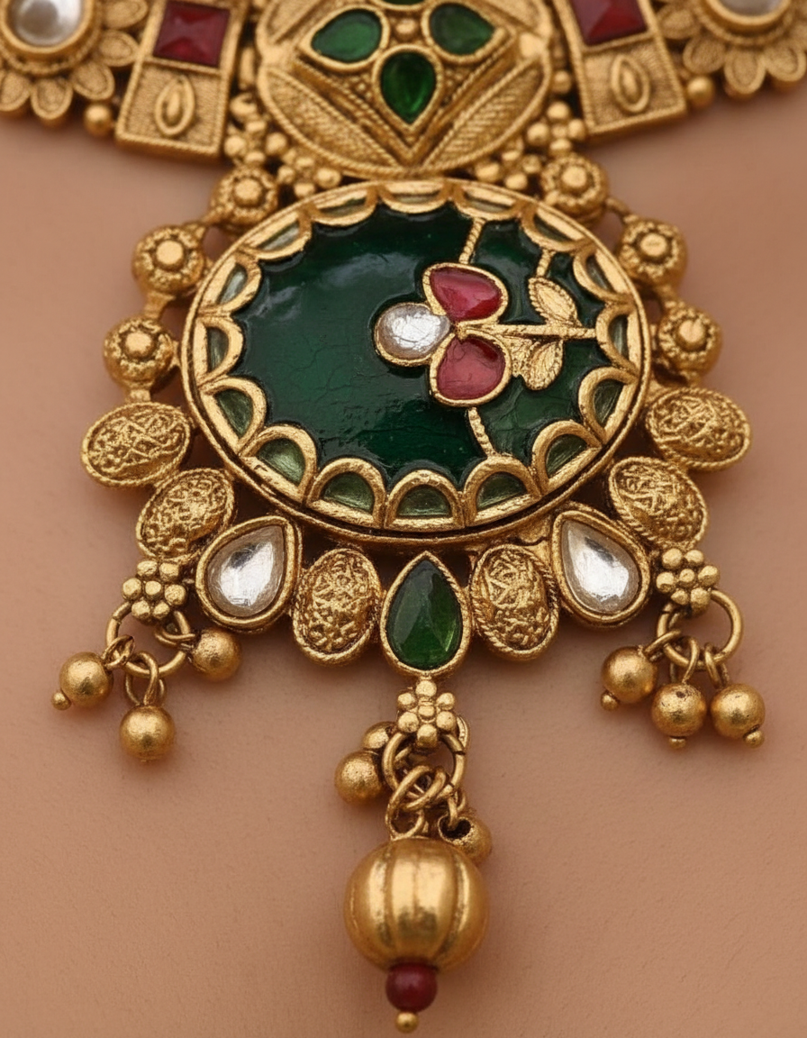 Classic Kundan Emerald Bridal Set